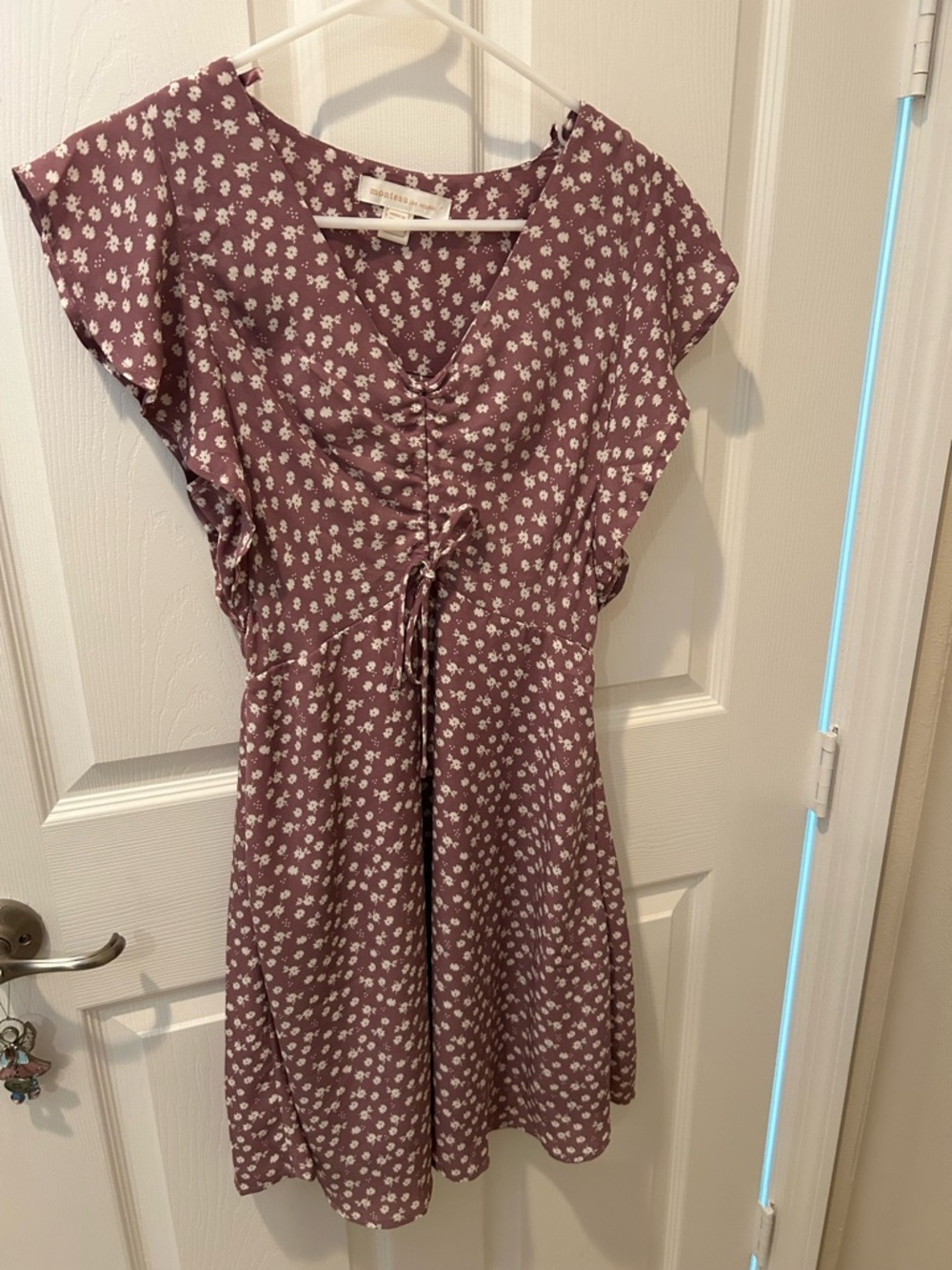 Ruched Tie-Front Mini Dress in Mauve Floral